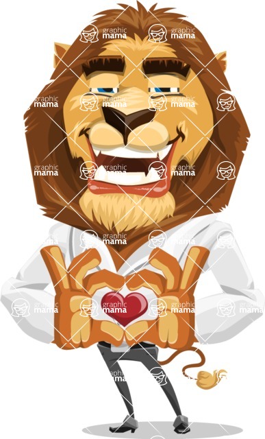 Business Lion Vector Cartoon Character AKA Lionello - Romantic Lion Cartoon Character Graphic